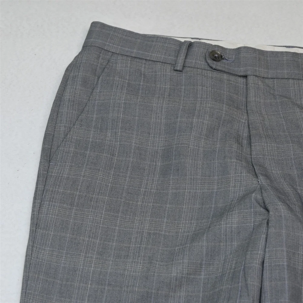 Perry Ellis 36R 30x32 Gray Windowpane Check Mens Jacket Pants Suit
